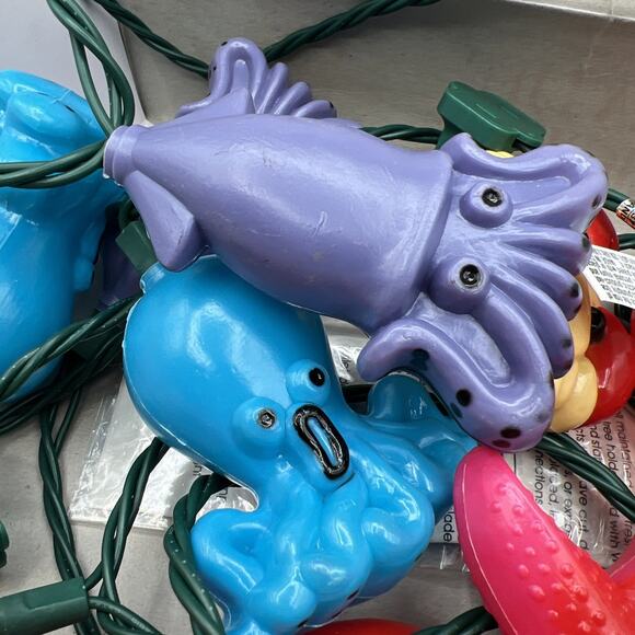 Vtg 10 String Lights Patio Camper RV Beach Ocean Nautical Octopus Crab Squid - Picture 3 of 7